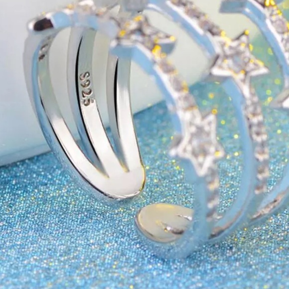 925 SILVER DIAMOND MULTI LAYER ADJUSTABLE RING, CUTE RING, SHINY RING. - Picture 3 of 7